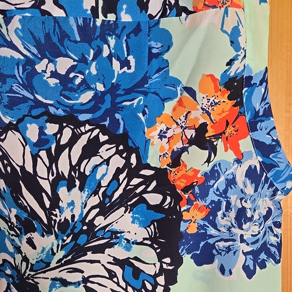 J. Crew Sleeveless Button Up Blouse Blue Green Floral Bold Artsy Beach Womens 8P - Picture 5 of 5